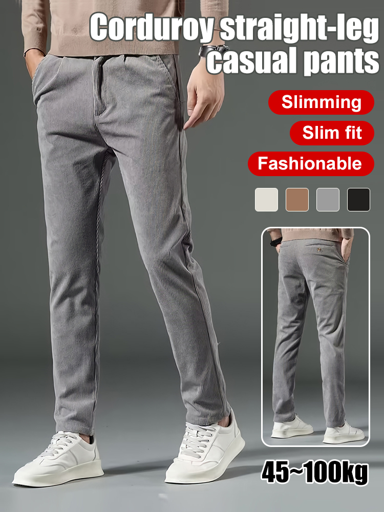 Men's corduroy straight-leg casual trousers for autumn and winter, suitable for temperatures as low as -30°C