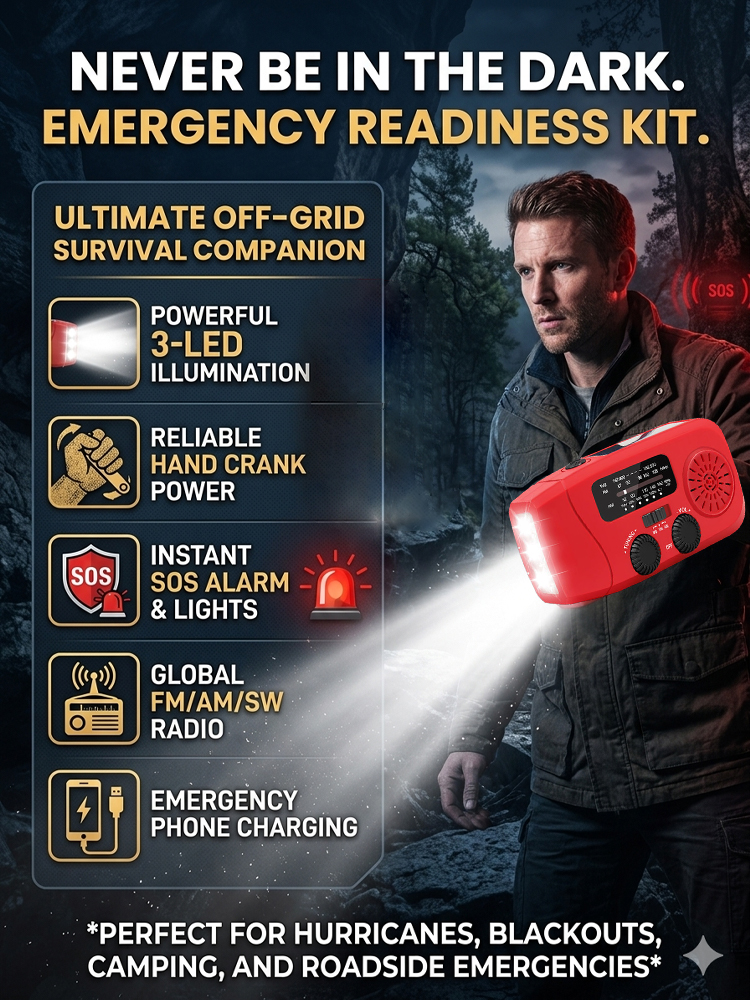 Multifunctional Hand-Cranked Emergency Lighting Radio🔦⚙️No batteries needed, just shake it manually to generate electricity, never runs out of power