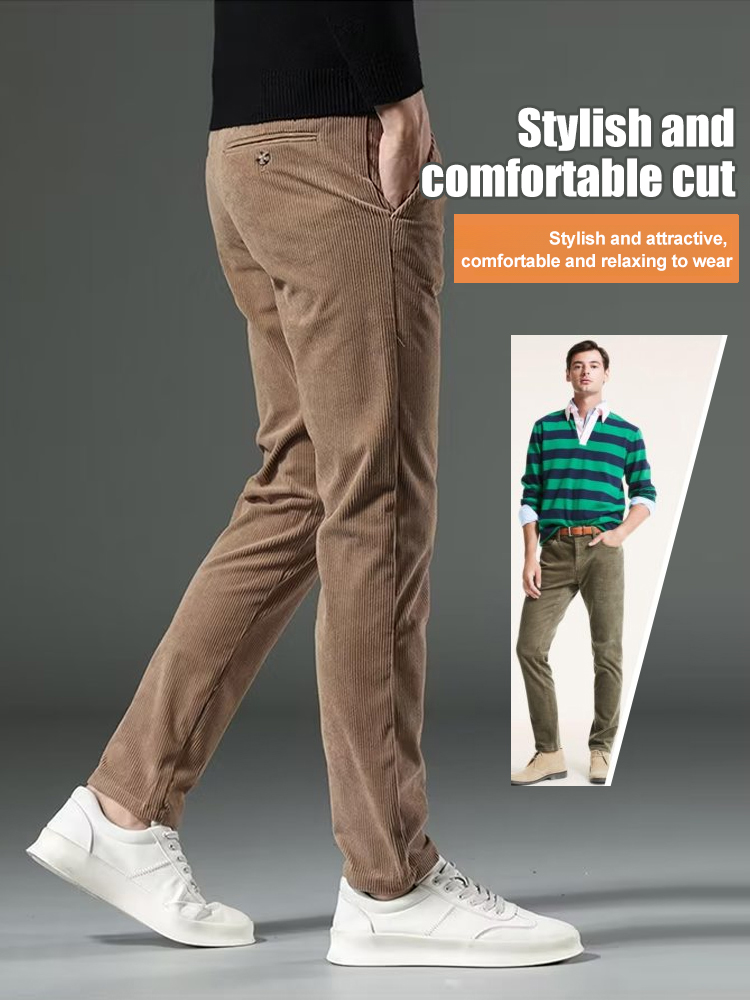 Men's corduroy straight-leg casual trousers for autumn and winter, suitable for temperatures as low as -30°C