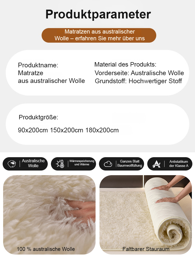 100% Australische reine Schafwolle AB doppelseitig verdickte Matratzenauflage