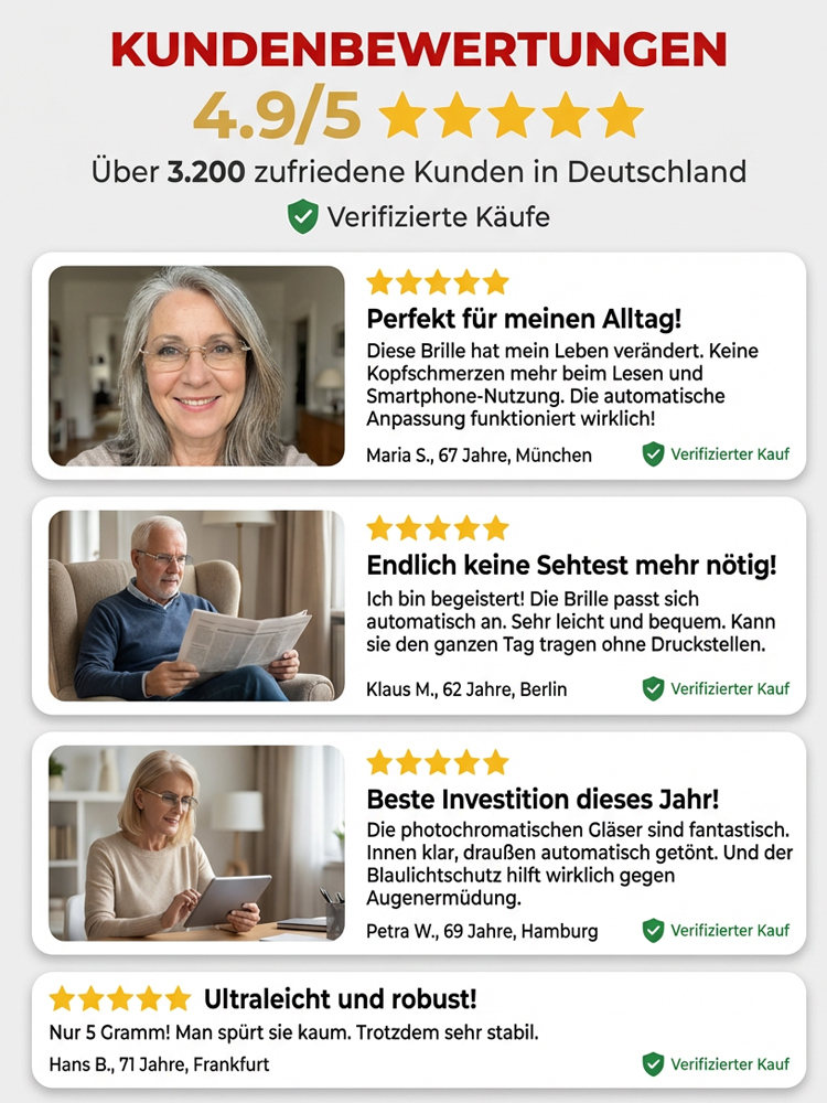 【Für kurze Zeit: 1 kaufen, 1 gratis】Lesebrille mit automatischem Zoom【+1,0 bis +7,0 Dioptrien】Für alle geeignet!