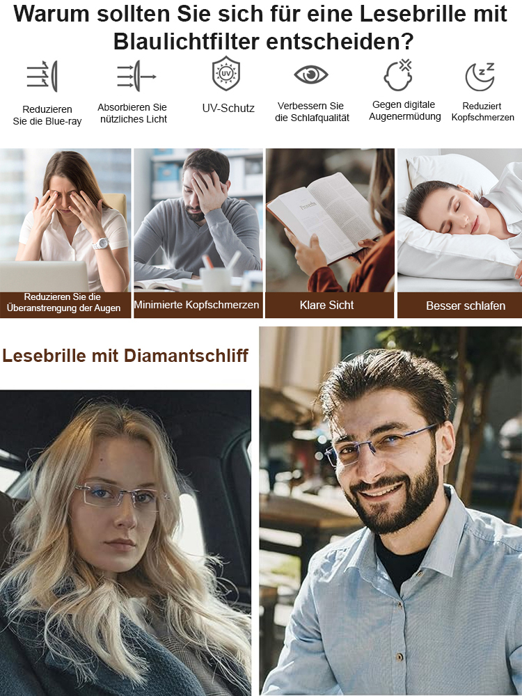 Diamantgeschliffener Rand Randlose Anti-Blaulicht-Farbwechselbrille
