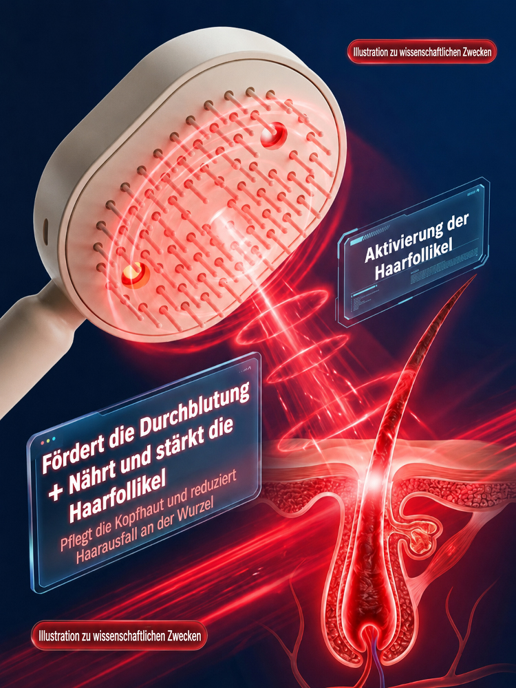 Ein multifunktionaler Haarpflegekamm mit ätherischen Ölen und Rotlichttherapie – für sofort glattes Haar, professionelle Kopfhautpflege, effektive Vorbeugung von Haarausfall und Förderung des Haarwachstums!