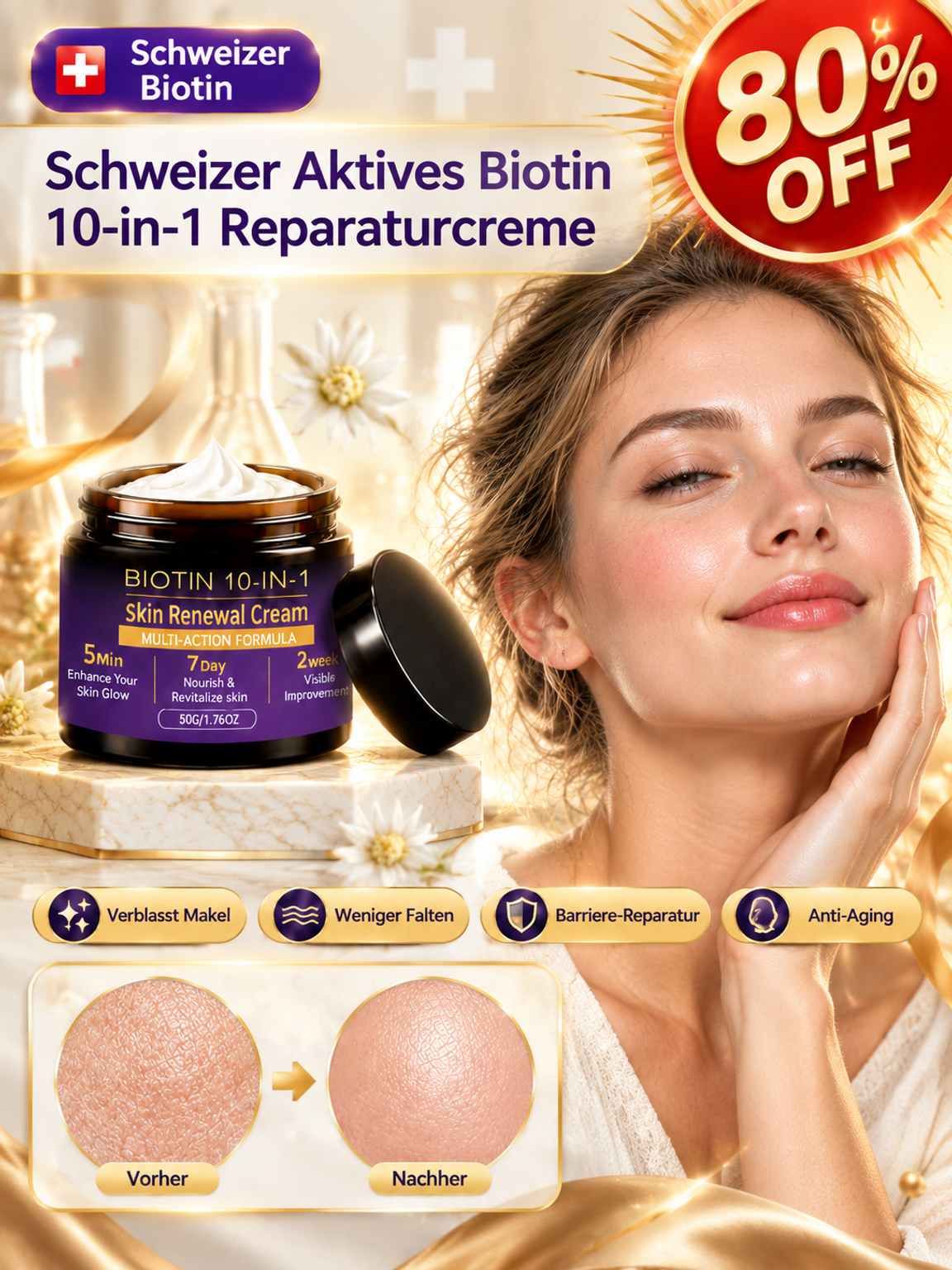 【14 Tage risikolos testen!】Schweizer Bioaktives Biotin 10-in-1 ReparaturcremeFür Männer und Frauen geeignet – persönlich getestet und wirksam!