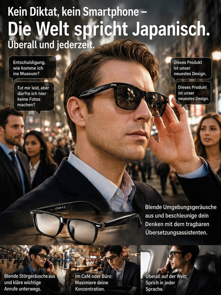 Innovative KI-Smartbrille: KI-Übersetzung, intelligente Geräuschunterdrückung, intelligenter Zoom, Sonnenbrille, 4K-Hochauflösungsaufnahme und viele weitere Funktionen, die alle Bedürfnisse erfüllen!