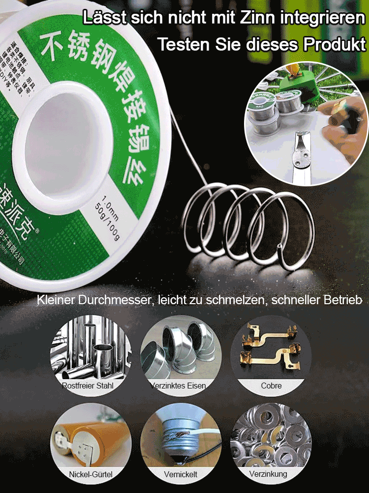 Schweiß- und Reparaturzinndraht für rostfreien Stahl【Niedriger Schmelzpunkt, kann verwendet werden, solange Feuer brennt! Starkes Schweißen, bricht 50 Jahre lang nicht!】