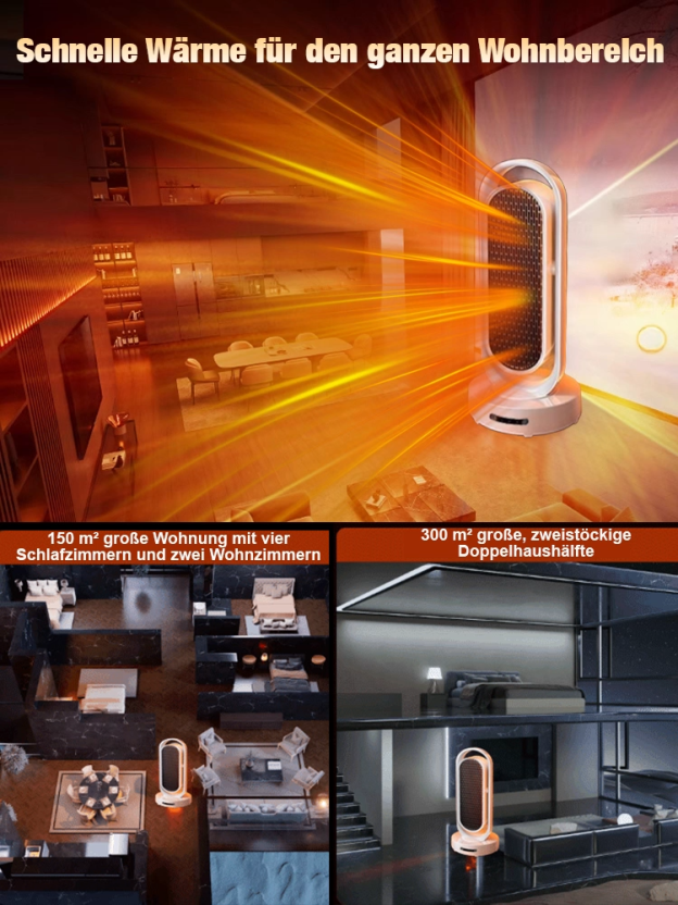 【1 Sekunde Sofortwärme】Energiesparendes, lichtloses, geräuscharmes Heizgebläse