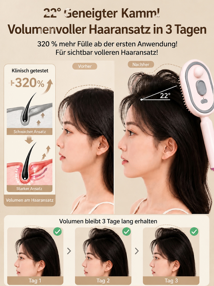 Ein multifunktionaler Haarpflegekamm mit ätherischen Ölen und Rotlichttherapie – für sofort glattes Haar, professionelle Kopfhautpflege, effektive Vorbeugung von Haarausfall und Förderung des Haarwachstums!