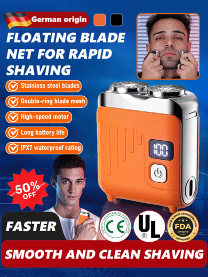 Next-generation portable rotary dual-ring electric shaver.