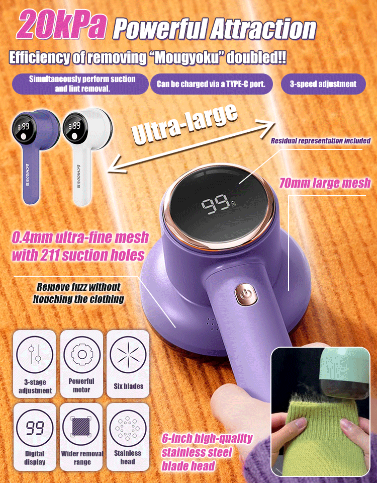 【99% lint removal rate】Powerful Lint Remover with Vacuum-like Suction & Digital Display