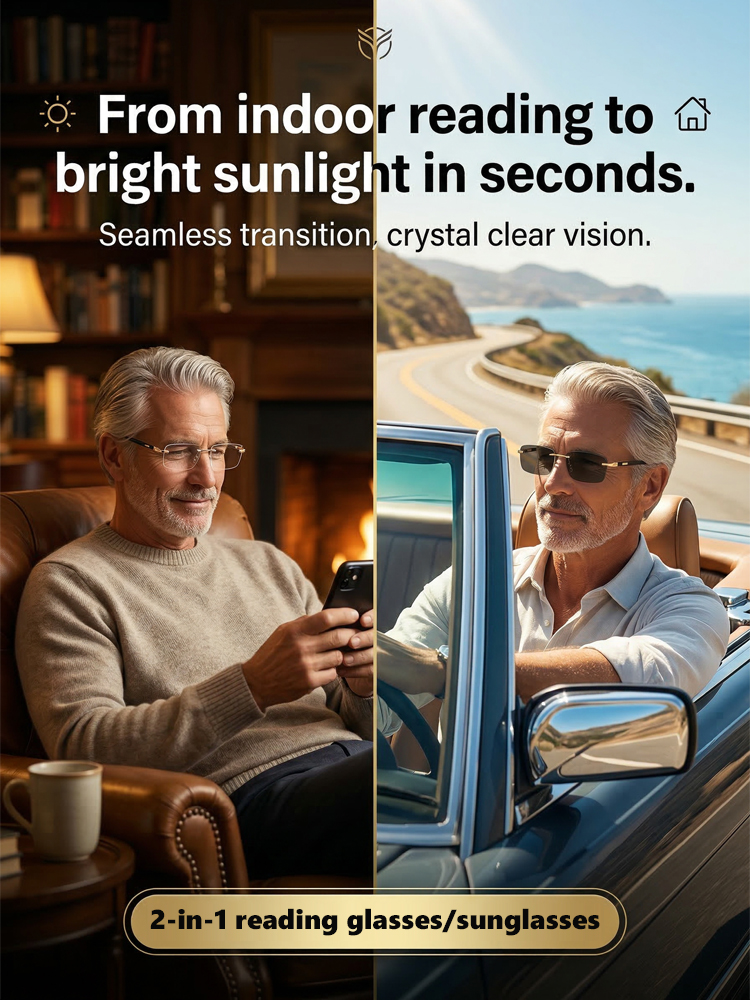 【Purchase once for lifetime use】Photochromic, blue light blocking, frameless reading glasses