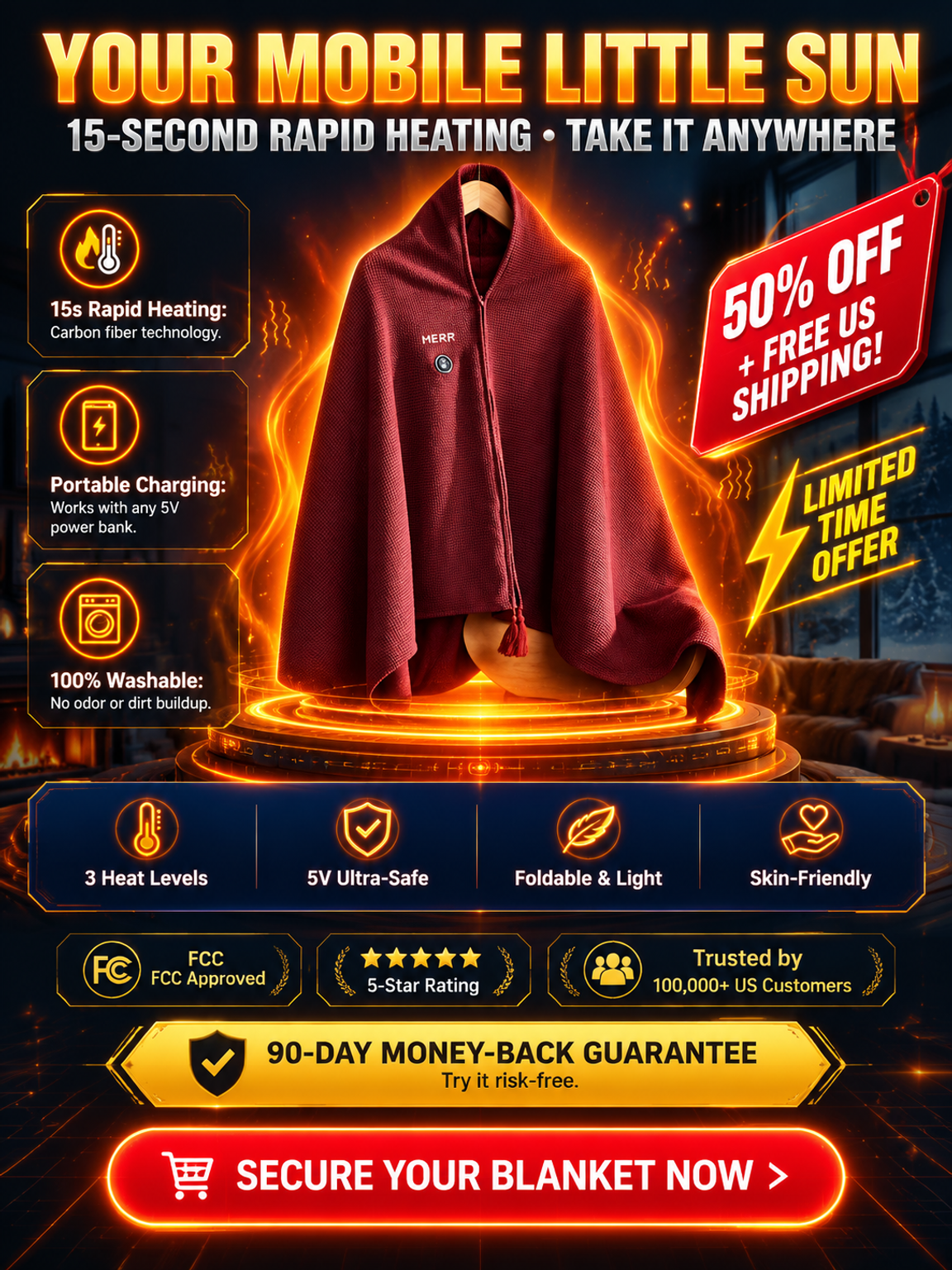 USB Heated Graphene Warming Blanket,Heated Shawl. ❄️🔥 15s Rapid Heat defeats winter instantly!