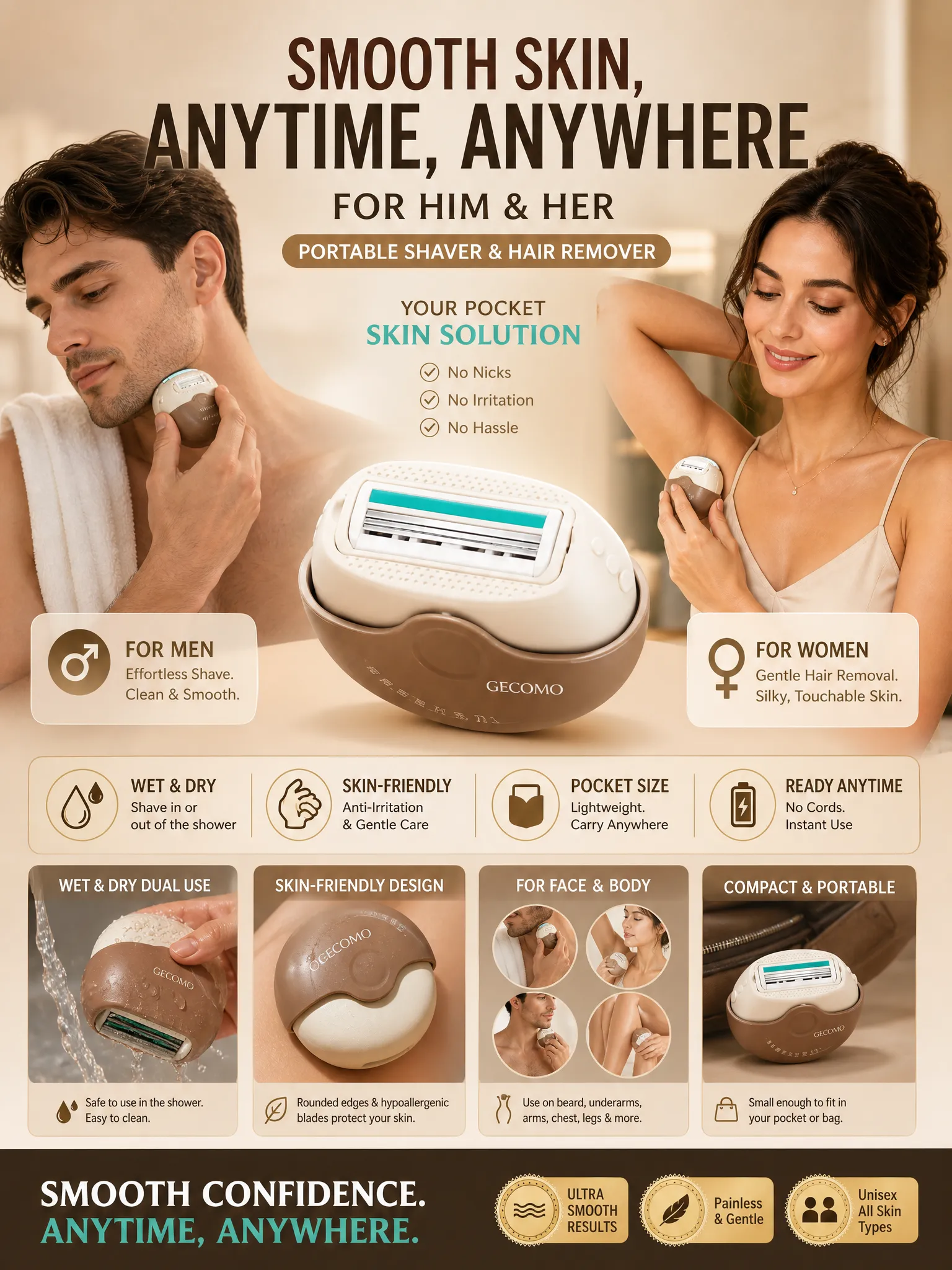 【Suitable for the whole body, wet and dry use】Portable Rotary Electric Hair Removal Device