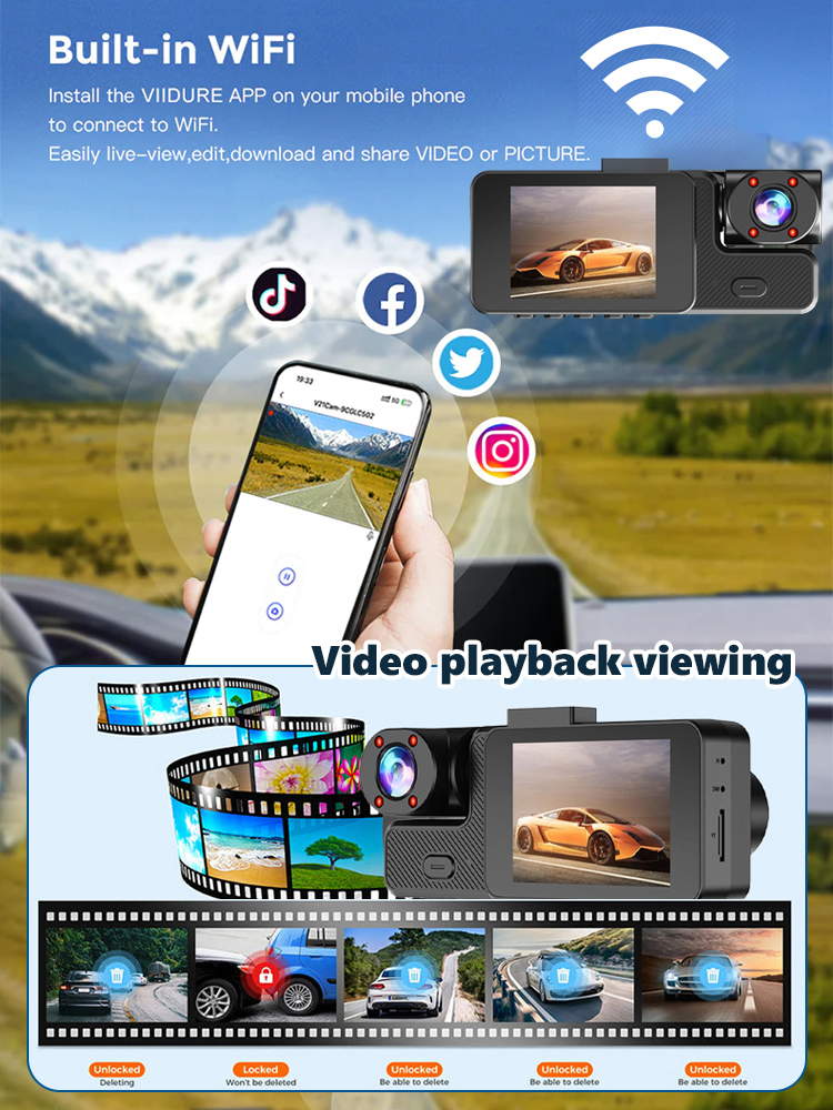 【50% OFF! 】4K Ultra HD Dash Cam - Triple Recording (Front/Rear/Cabin), F1.8 Night Vision, WiFi APP Control, 170° Wide Angle