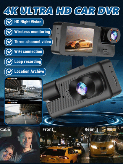 【50% OFF! 】4K Ultra HD Dash Cam - Triple Recording (Front/Rear/Cabin), F1.8 Night Vision, WiFi APP Control, 170° Wide Angle