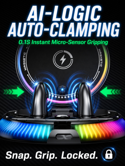 [AI Intelligent Sensing] 15W Ultra‑Fast Wireless Charging：1‑second instant magnetic attachment, 360° full‑rotation design, keep your focus on driving!  >