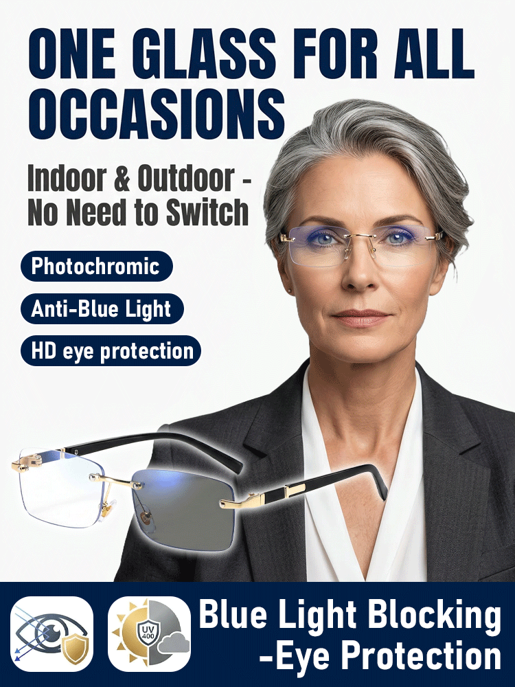 【Purchase once for lifetime use】Photochromic, blue light blocking, frameless reading glasses