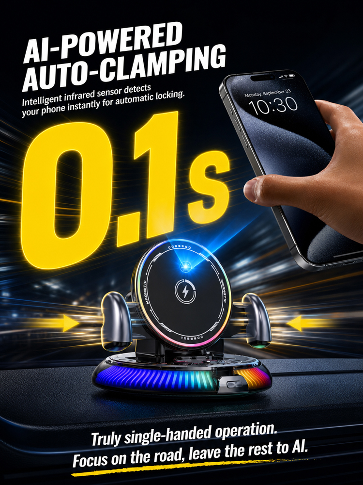 [AI Intelligent Sensing] 15W Ultra‑Fast Wireless Charging：1‑second instant magnetic attachment, 360° full‑rotation design, keep your focus on driving!  >