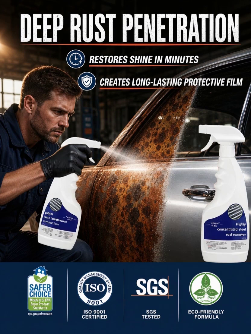 【Quick Rust Removal】🚀 Dual-Action Rust Eraser: Spray 10 mins to clean metal, No more stubborn corrosion!