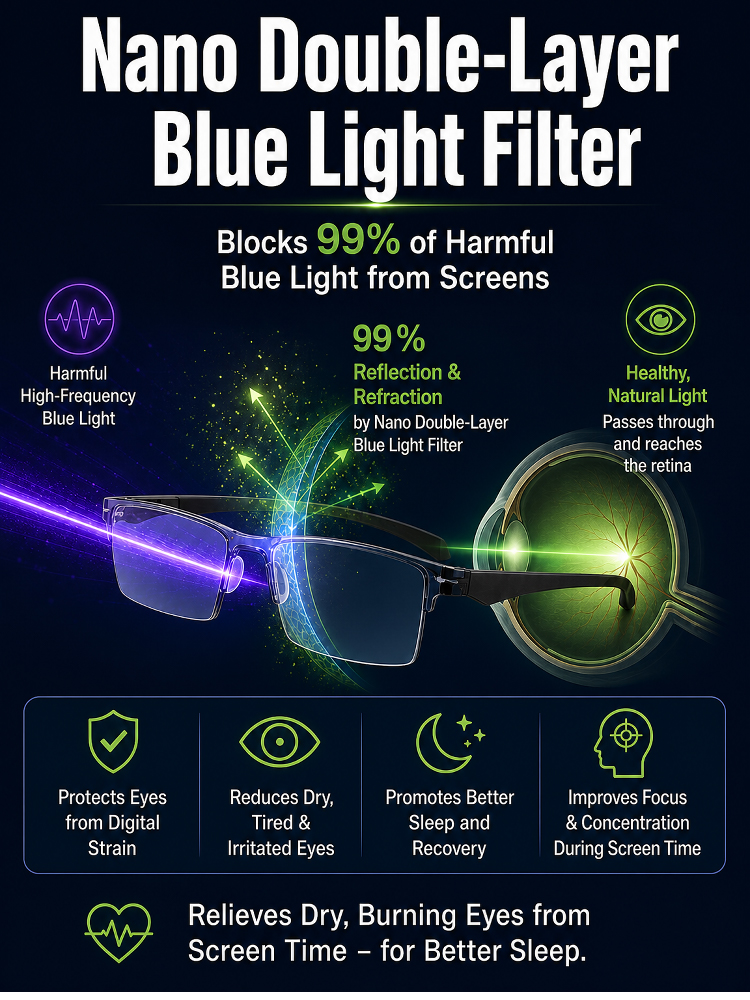 【Smart Adjustable Frameless Blue Light Filter Presbyopic Glasses】Auto-adjust to 4K Clarity, No More Swapping Glasses!