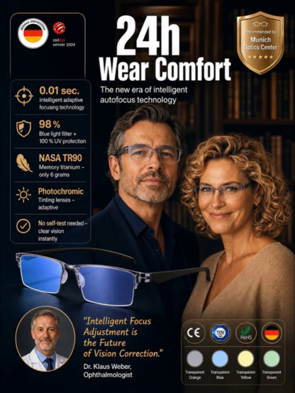 【Smart Adjustable Frameless Blue Light Filter Presbyopic Glasses】Auto-adjust to 4K Clarity, No More Swapping Glasses!