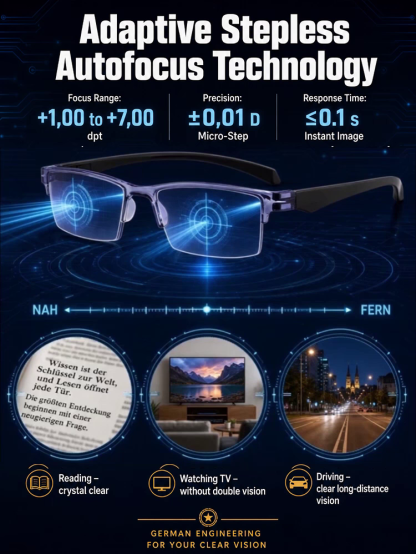 【Smart Adjustable Frameless Blue Light Filter Presbyopic Glasses】Auto-adjust to 4K Clarity, No More Swapping Glasses!