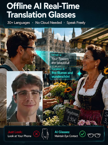 【AI-Powered Color-Changing Smart Translation Glasses】Sync 30+ Languages, No more barriers!