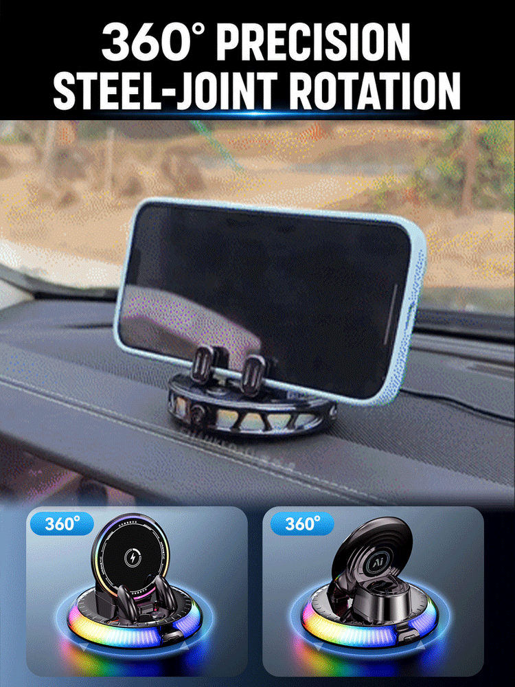 [AI Intelligent Sensing] 15W Ultra‑Fast Wireless Charging：1‑second instant magnetic attachment, 360° full‑rotation design, keep your focus on driving!  >