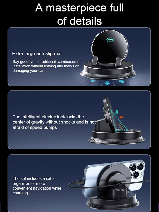 【AI intelligent sensing + 400% efficiency super wireless fast charging】No installation required, clamps your phone in 1 second to start charging ⚠️ Won't fall off even during bumps