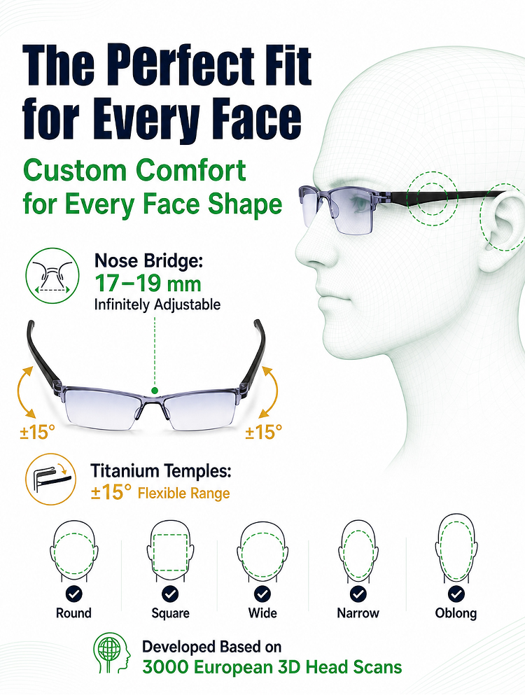 【Smart Adjustable Frameless Blue Light Filter Presbyopic Glasses】Auto-adjust to 4K Clarity, No More Swapping Glasses!