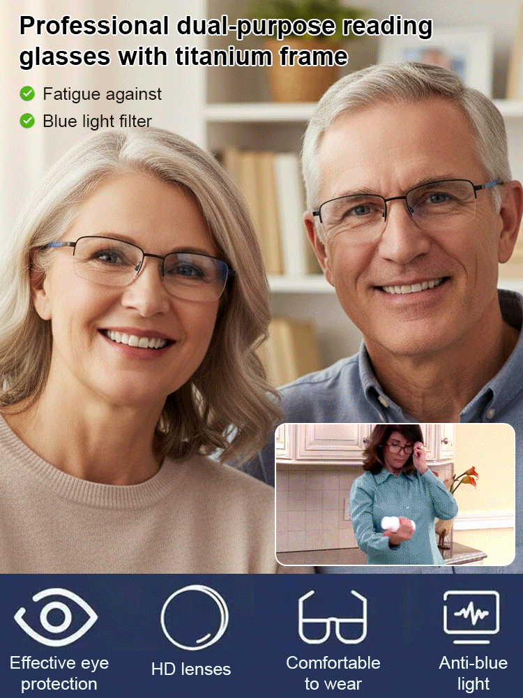 【Progressive multifocal lenses】Say goodbye to repeatedly changing lenses! 😀Titanium-framed professional reading glasses for both near and far vision