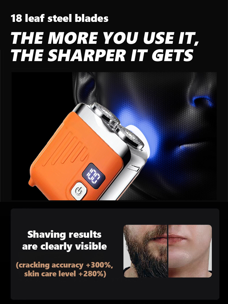 Next-generation portable rotary dual-ring electric shaver.