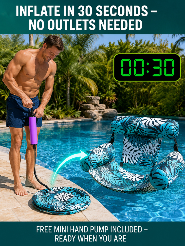 Foldable Float: FREE Pump Included Durable inflatable water chair Foldable & Portable for Travel.🌊