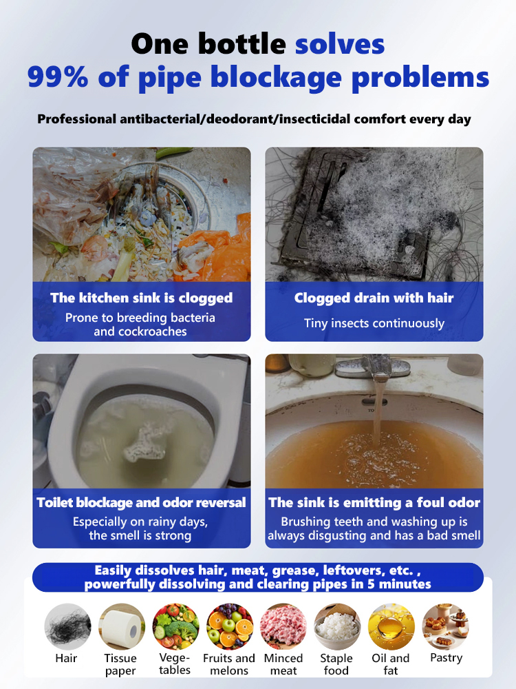 【100% dissolves pipe grime 😄】Deodorizing & Sterilizing Pipe Cleaner✅Unblocks clogged pipes in 3 seconds