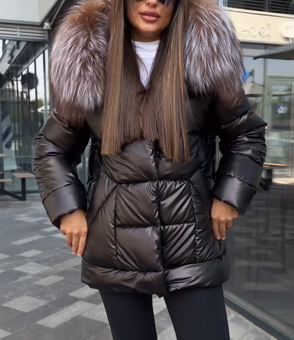 Gradient Fur Collar Short Jacket