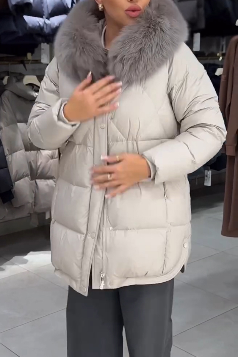 Women Fur Collar Hooded Casual Cotton Jacket