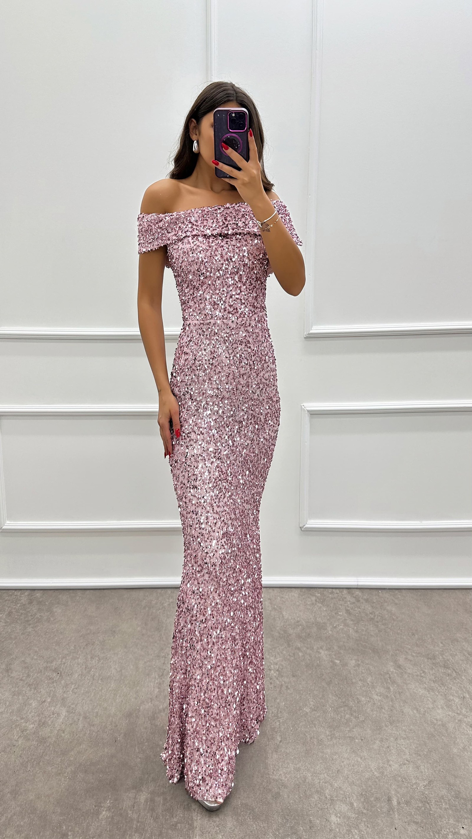 BEIGE MADONNA COLLAR SEQUIN DESIGN DRESS