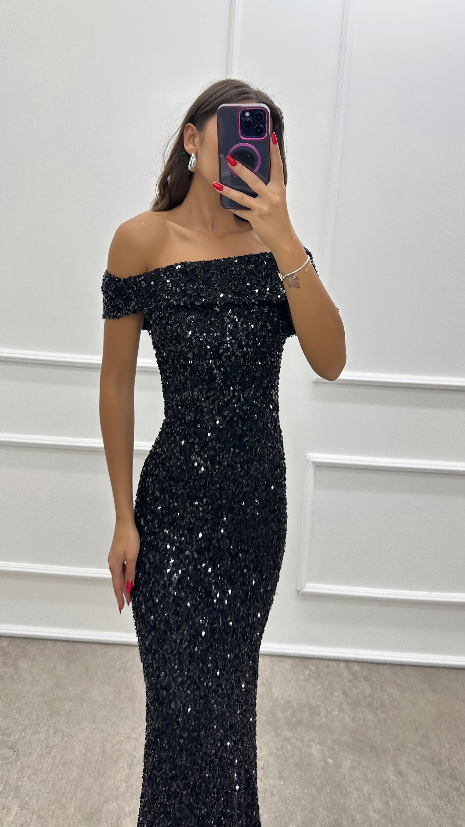 BEIGE MADONNA COLLAR SEQUIN DESIGN DRESS