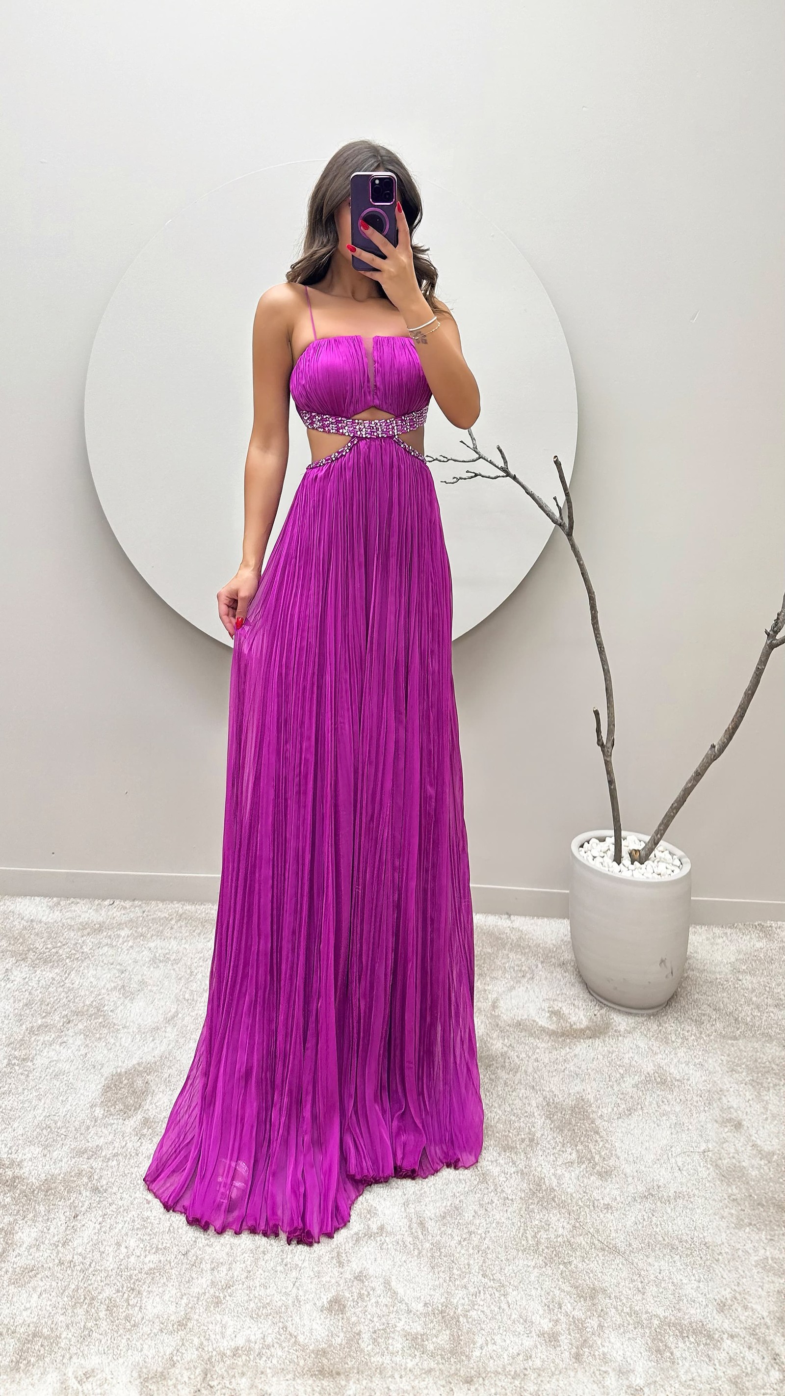 BLUE ROPE STRAP WAIST STONE EMBROIDERED EVENING DRESS