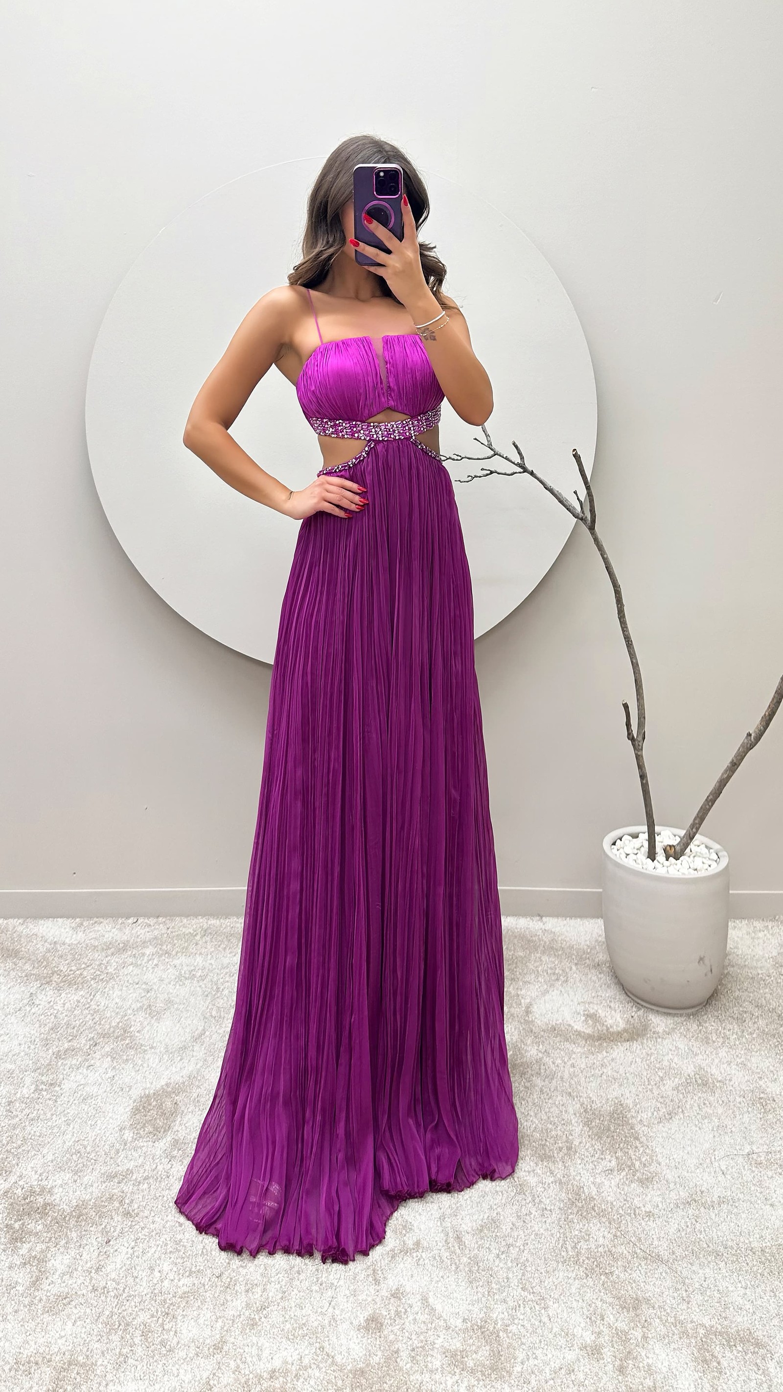 BLUE ROPE STRAP WAIST STONE EMBROIDERED EVENING DRESS