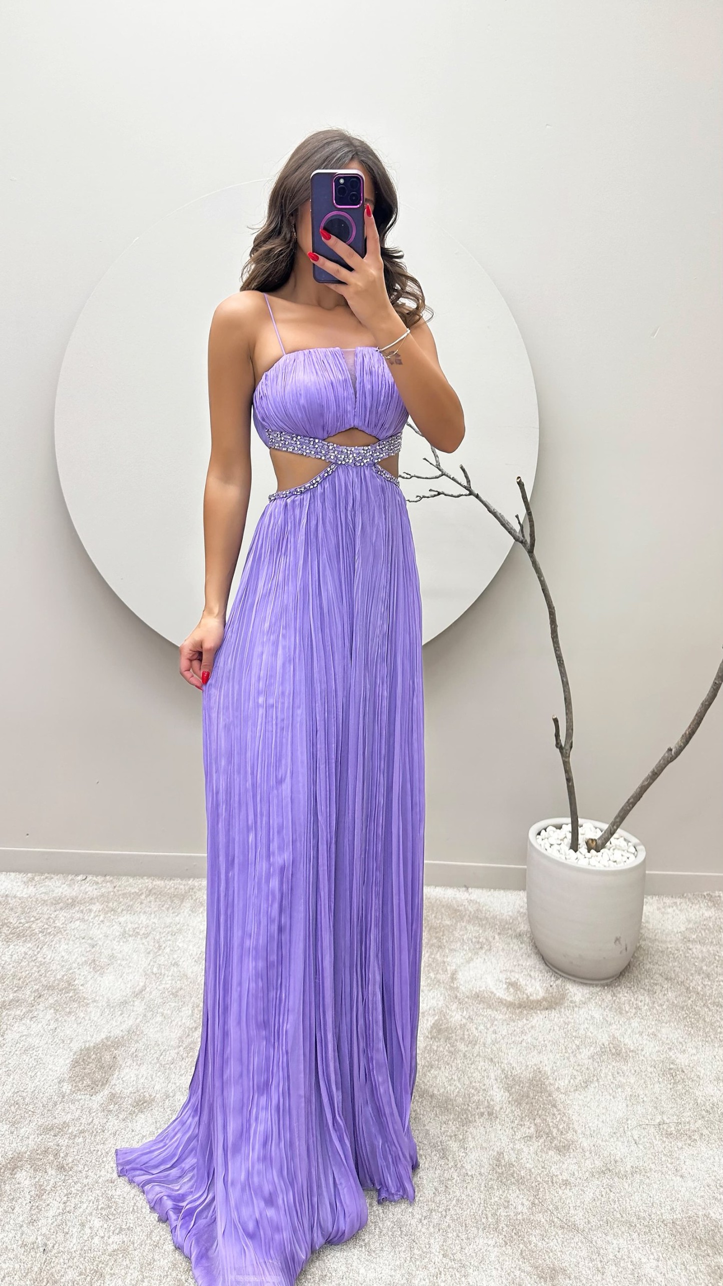 BLUE ROPE STRAP WAIST STONE EMBROIDERED EVENING DRESS