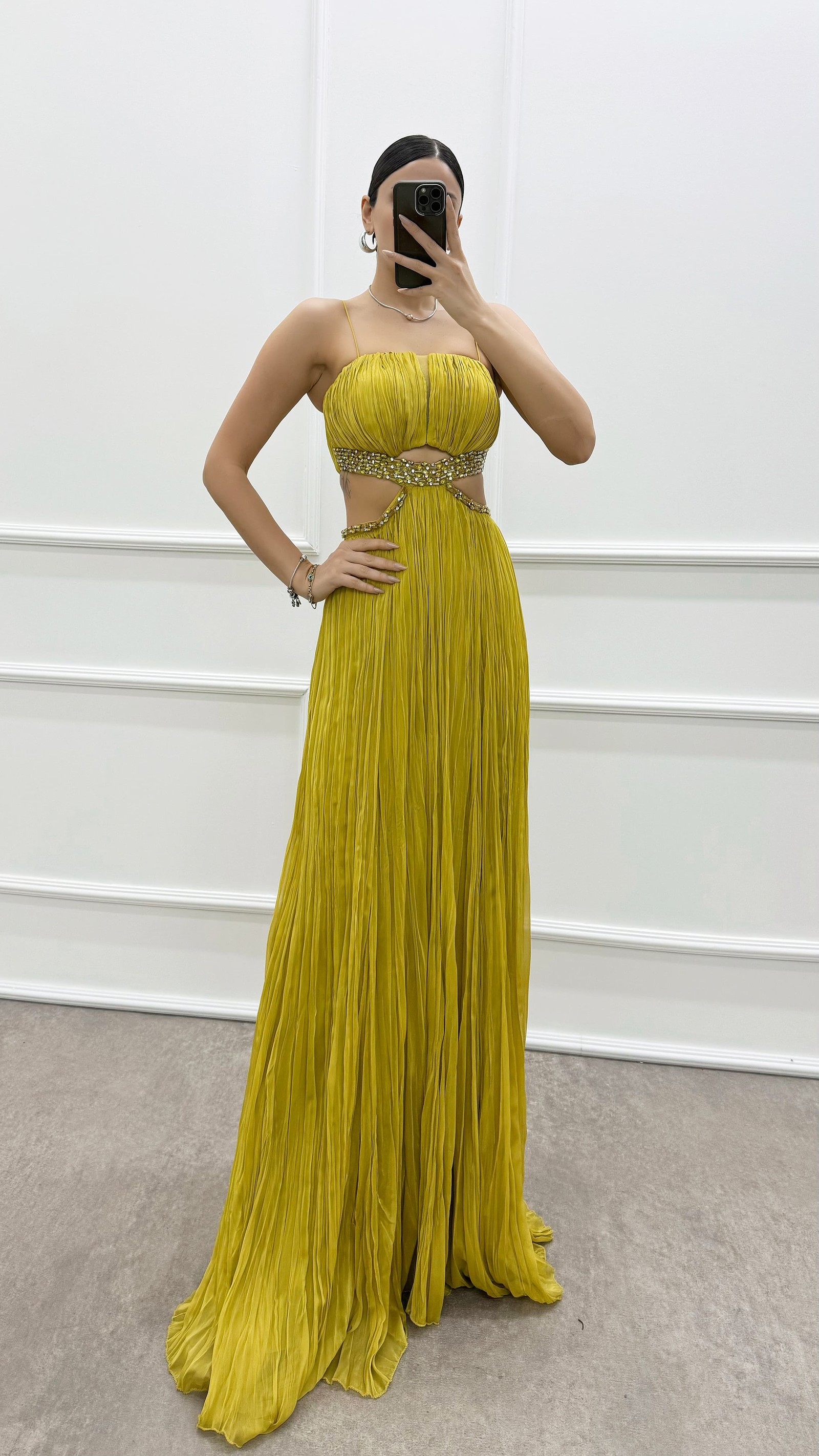 BLUE ROPE STRAP WAIST STONE EMBROIDERED EVENING DRESS