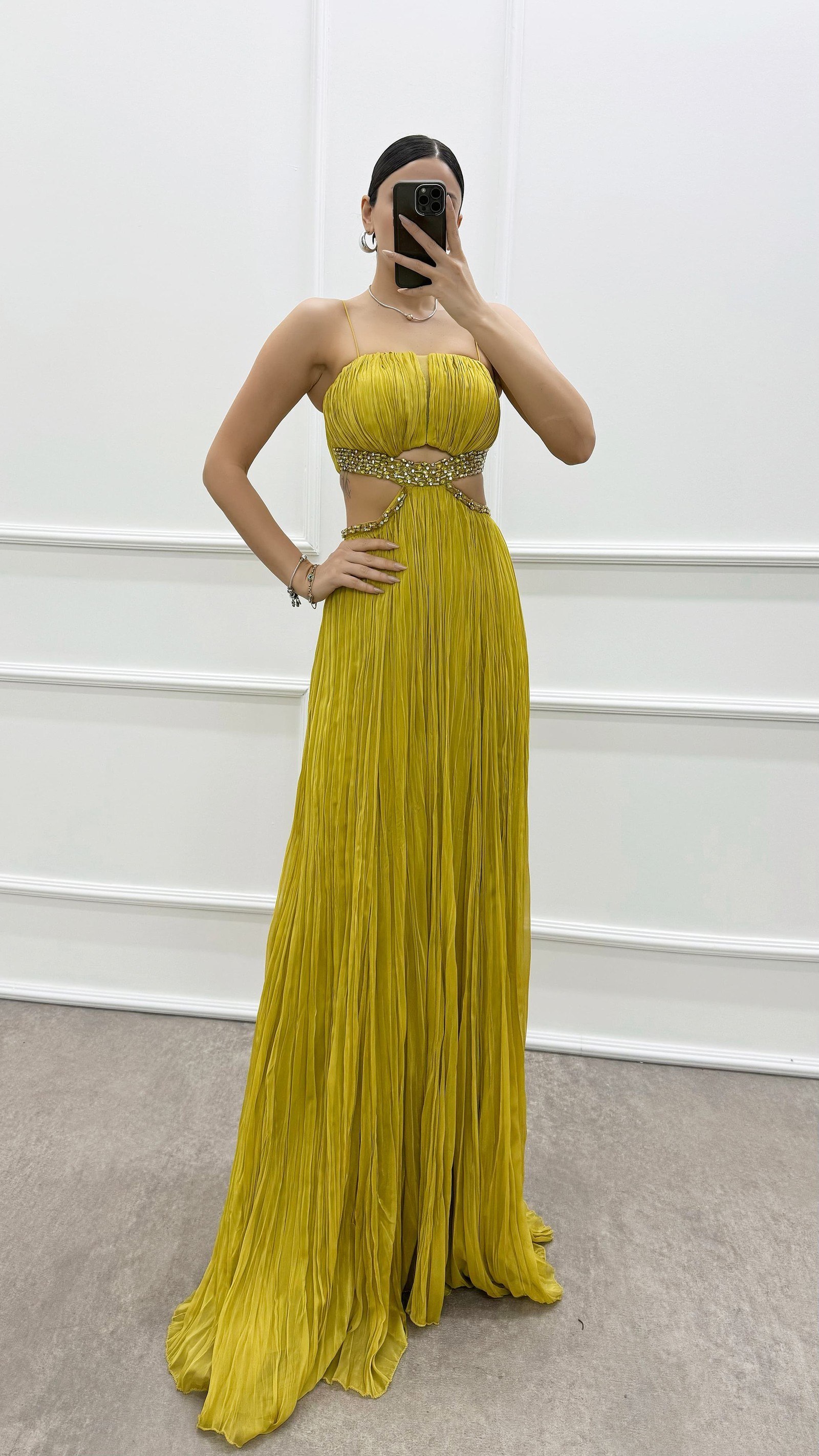 BLUE ROPE STRAP WAIST STONE EMBROIDERED EVENING DRESS