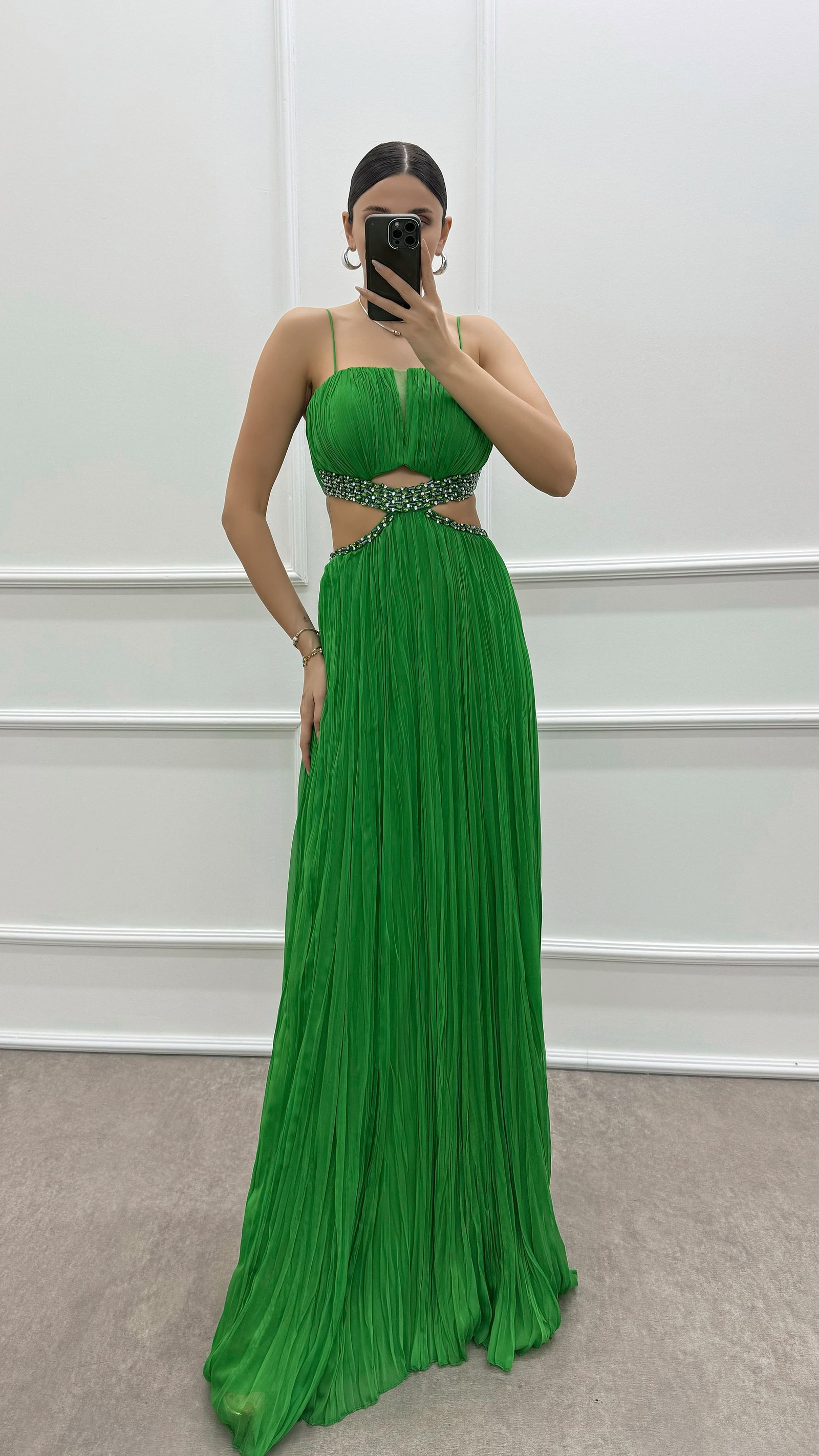 BLUE ROPE STRAP WAIST STONE EMBROIDERED EVENING DRESS