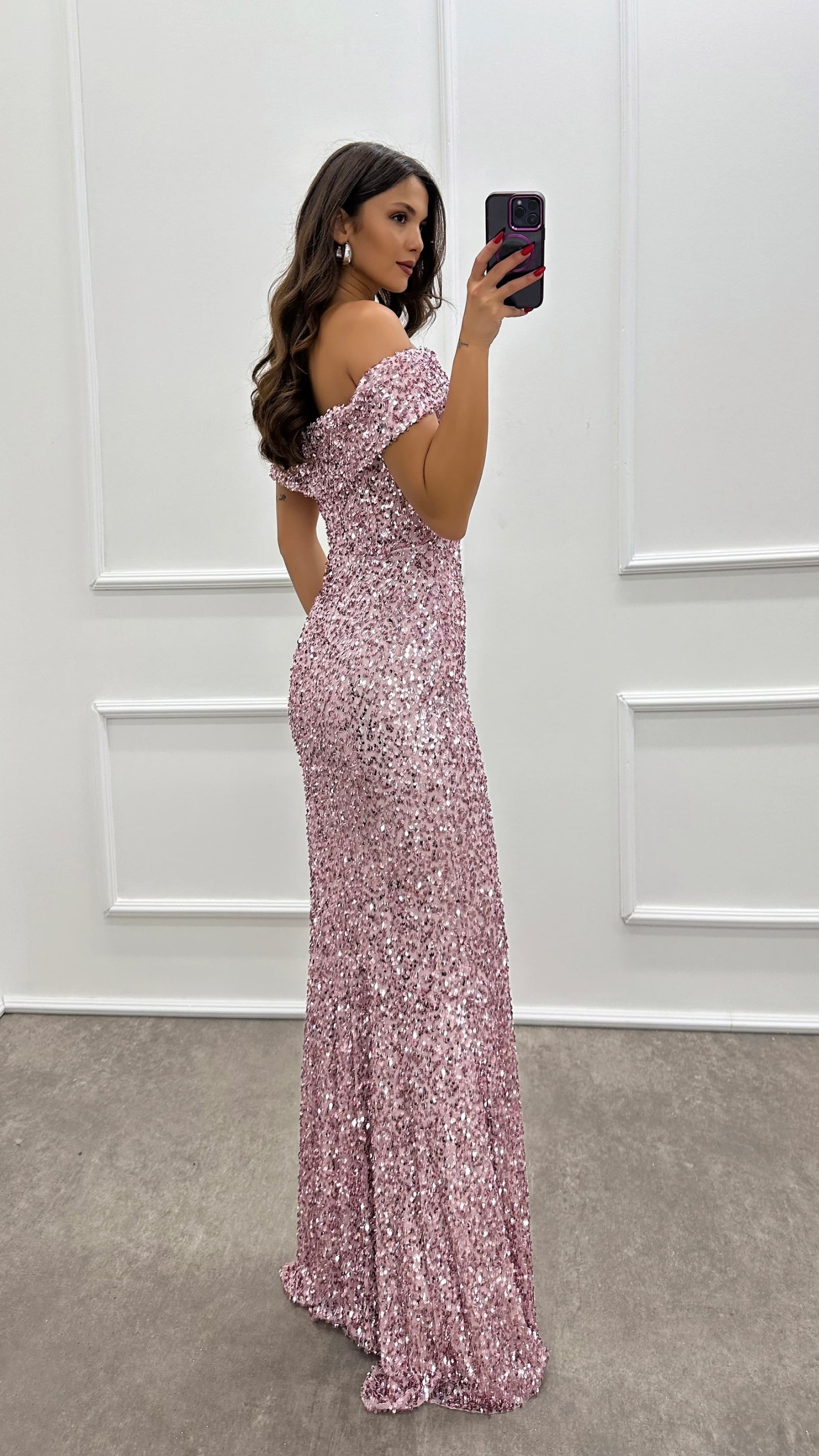 BEIGE MADONNA COLLAR SEQUIN DESIGN DRESS