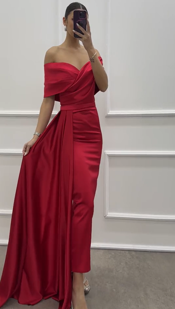 RUBY OFF-SHOULDER TWISTED ELEGANCE EVENING DRESS