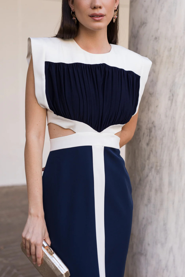 NAVY BLUE cut out midi dress