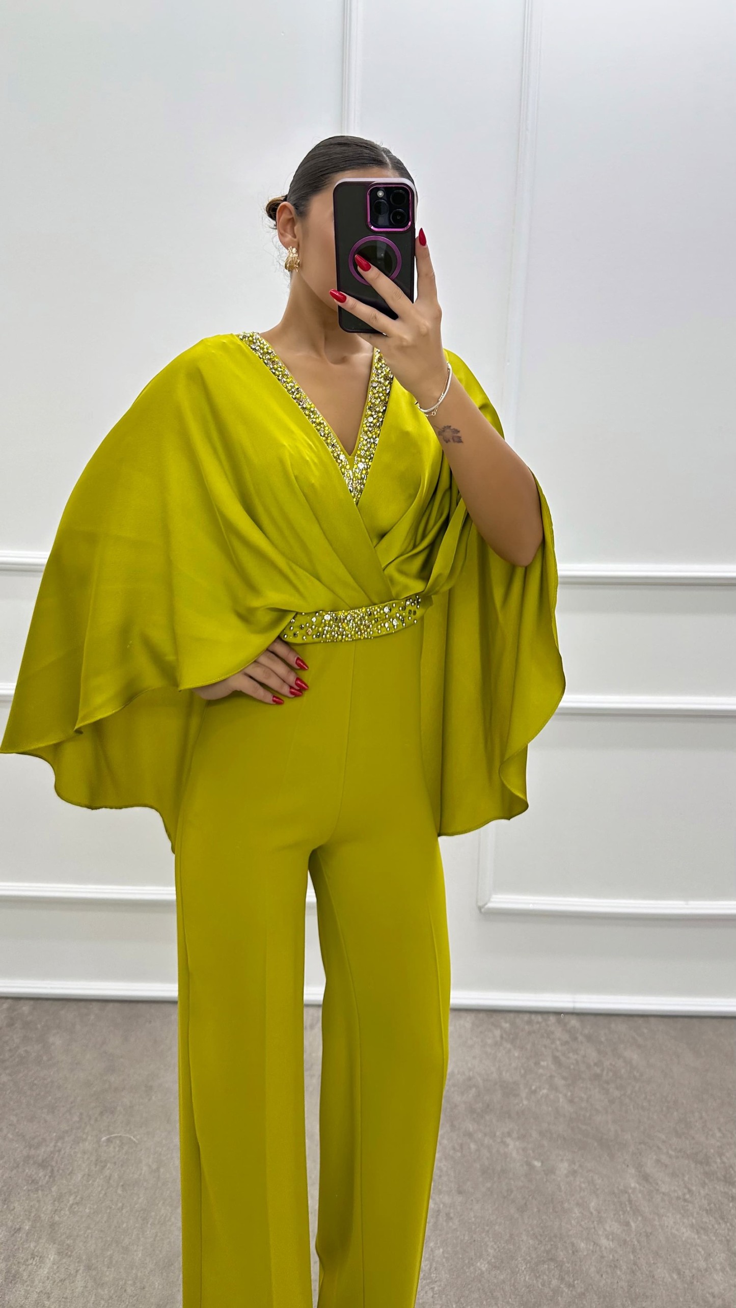 INDIGO DOUBLE-BREASTED COLLAR CAPE STONE JUMPSUIT