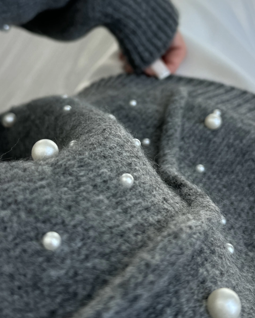 Anthracite Pearled Wool Cardigan