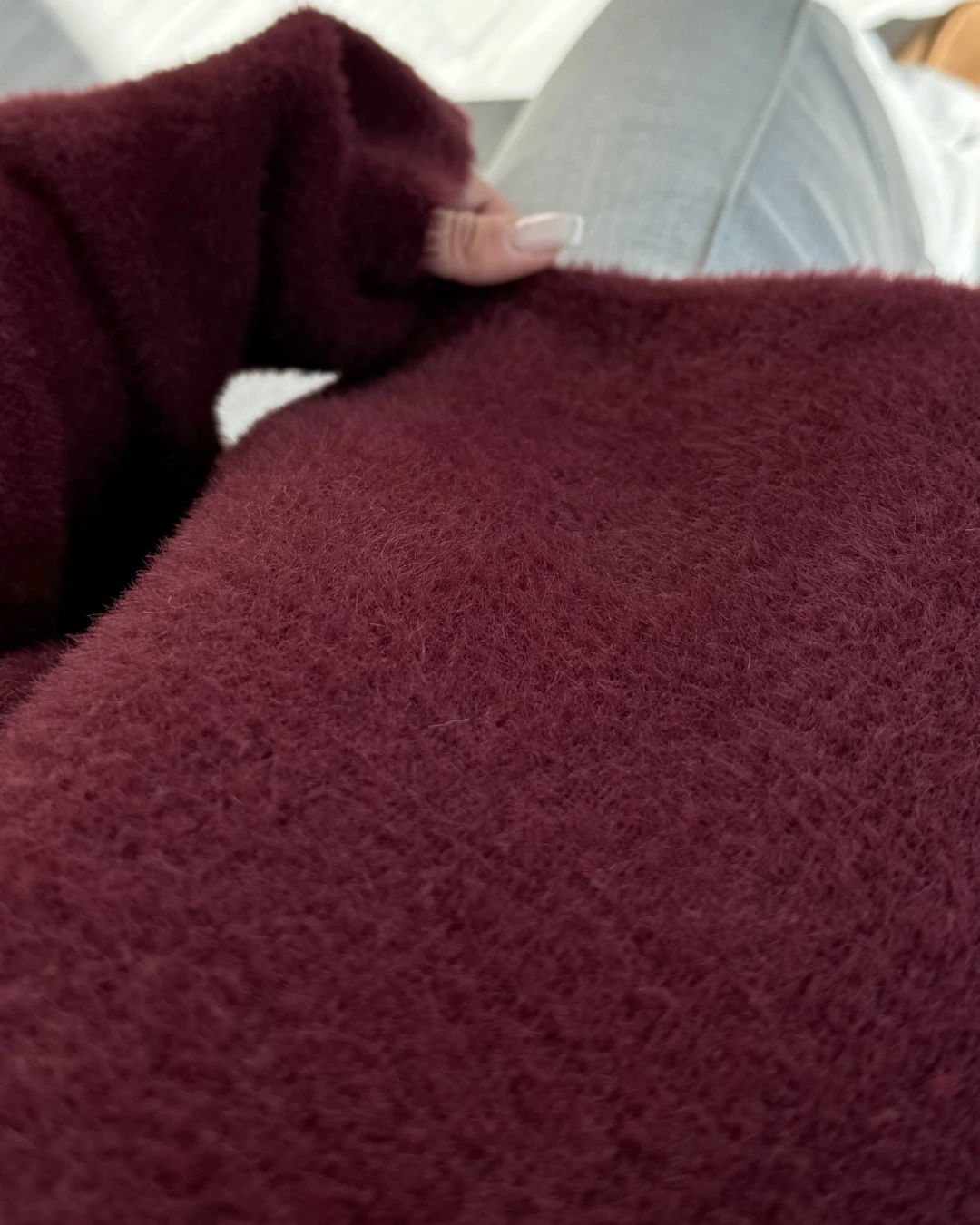 Claret Red Wide Sleeve Bearded Oversize Sweater